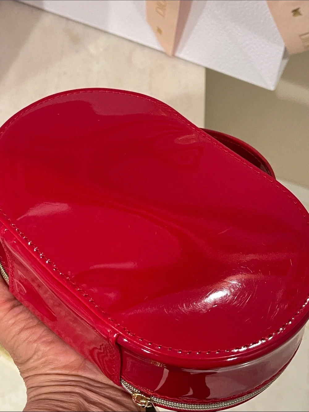 Dior Glossy Red Patent Oval Vanity Case Cosmetic Bag